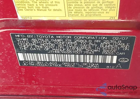 2007 Lexus Gs 350 z USA, uszkodzony, nr VIN JTHBE96S570017943